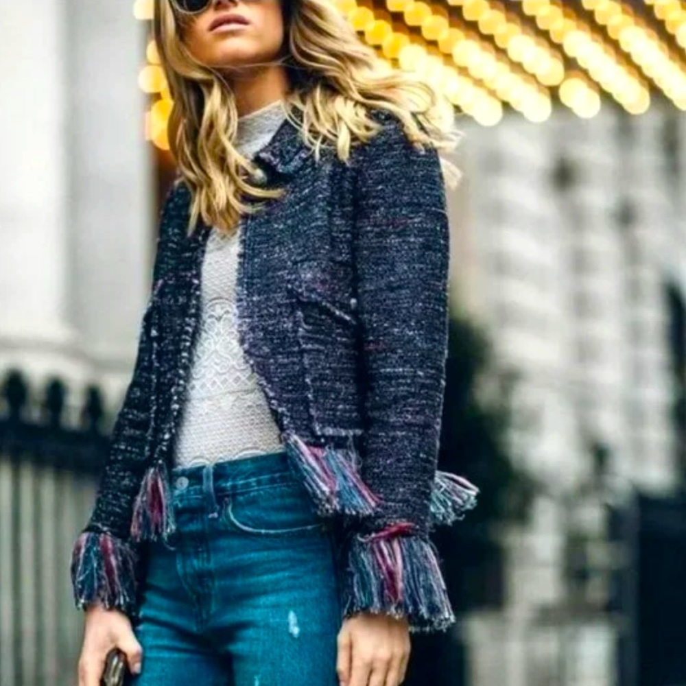 Zara -For the Republic Tweed Jacket with fringed details